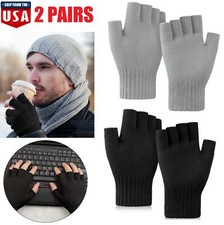 2 Pairs Thermal Knitted Fingerless Gloves Winter Half Finger Gloves Men Women US