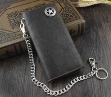 Biker Rock Star Concho Mens Card Money Leahter Wallet W/ Chain
