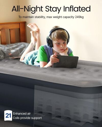 Single Size Air Mattress, Inflatable Airbed with Built-In Pump, 3 Mins Quick Sel - Picture 6 of 8