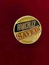 Radically Saved Vtg Epoxy Over Enamel Text Lapel Pin .8"