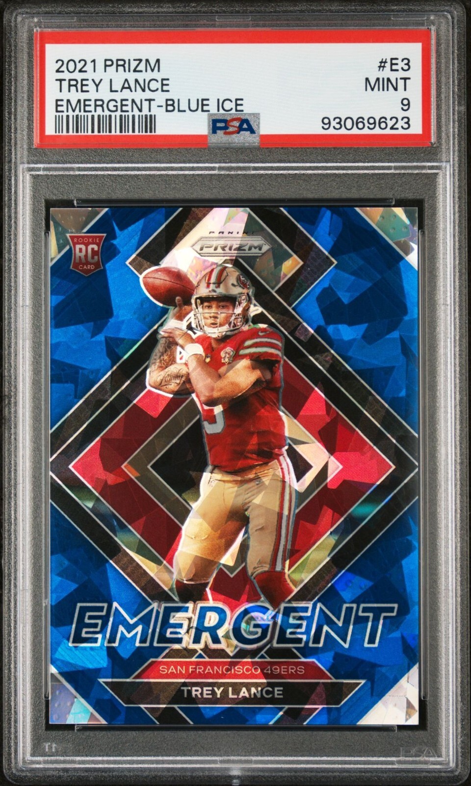 2021 Prizm #E3 Trey Lance Emergent Blue Ice RC Rookie 81/99 PSA 9 MINT!