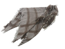 GUCCI Women's Brown Wool Scarf w/ GG Total Pattern and Fox Fur