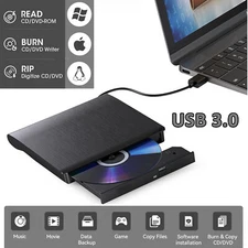 Slim External CD DVD RW Drive USB 3.0 Writer Burner Player Black For Laptop PC