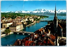 Postcard - Zürich, Fraumünster and the alps - Zürich, Switzerland