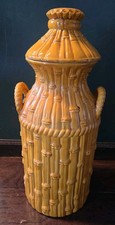 1980s Vintage Faux Bamboo Umbrella Porcelain Tall Plant Flower Vase  Lid