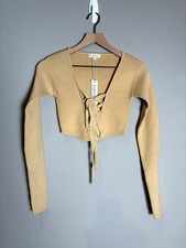 NWT For Love  Lemons Womens Tan Knit Lace-Up Cropped Cardigan Sweater Size S
