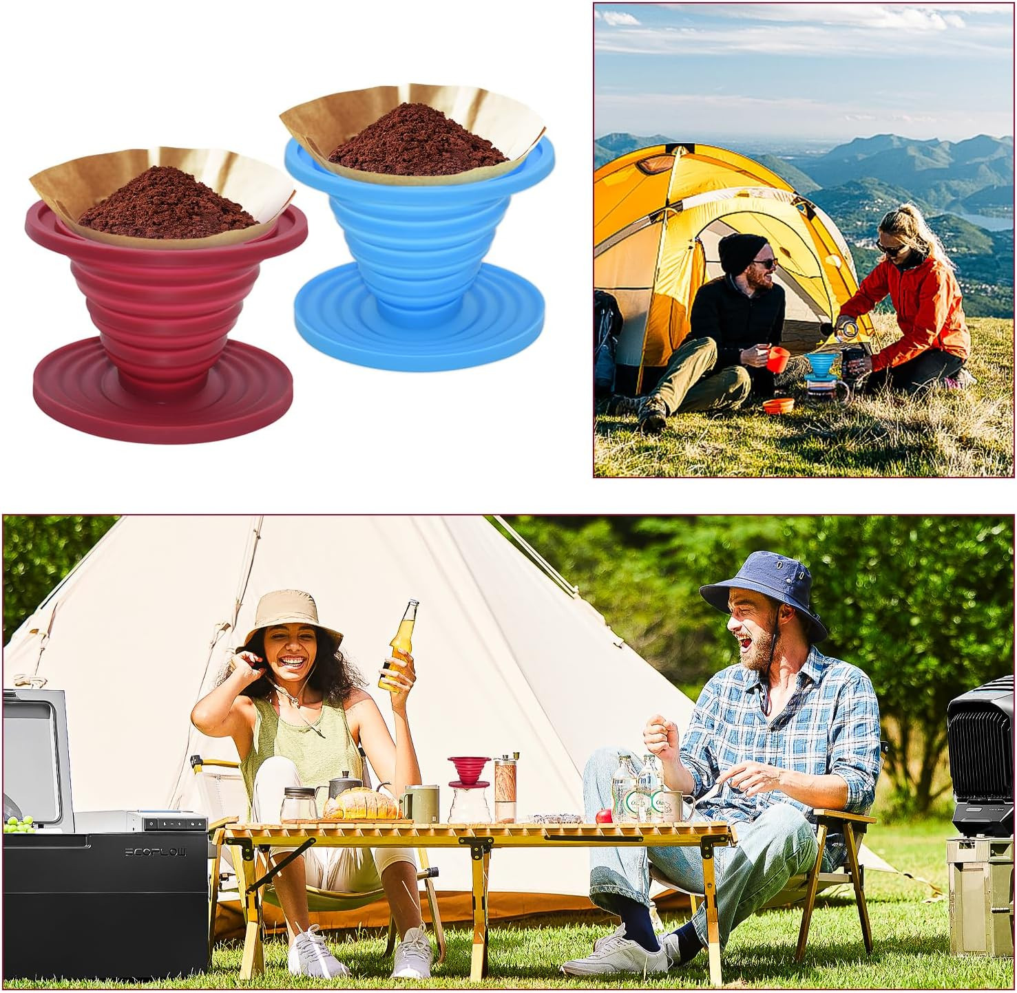 2 Pcs Collapsible Pour Over Coffee Dripper,Reusable Silicone Coffee Filter Holde