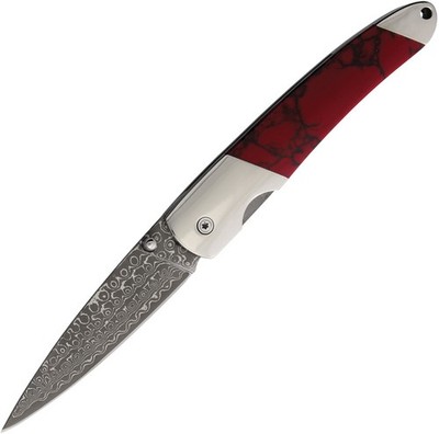 Santa Fe Stoneworks Linerlock Blood Stone & Wood Folding Damasucs Knife DJS70BB