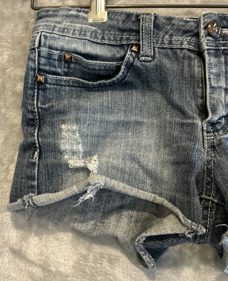 Miley Cyrus 牛仔短裤青少年 9 蓝色牛仔裤低腰女式破旧 — 第 3/4 张图片