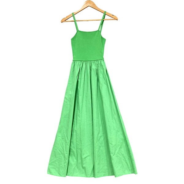 SAVEL Dress Womens 10 Green Knit Bodice Maxi Strappy Square Neck Summer Party