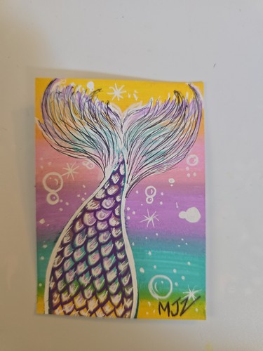 ACEO, Original Card, Mermaid, Acrylic Marker Painting