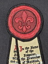 Grim Dark Fleur De Lis Wax Seal & Litany Scroll of Purity Patch V2 w Hook Back