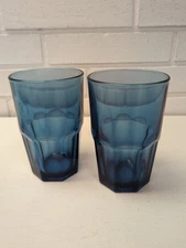 Set Of 2 Libbey Crisa Blue Paneled Tumblers 5.25"