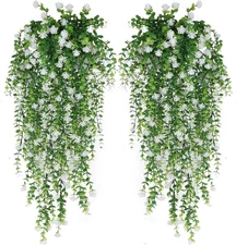4-Pack Artificial Eucalyptus Vine Garland – Hanging Faux Flowers White