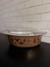 Vintage Pyrex Early American Oval Casserole Dish 2.5q W/Lid Brown Gold Retro MCM