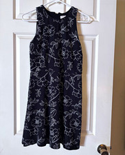 LOFT Women's Black White Floral V-Neck Sleeveless A-Line Short Dress Size 2