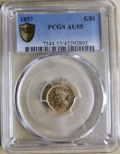 1857 $1 Liberty Head Gold Dollar PCGS AU55 Type 3 Pre 1933 About Uncirculated - Picture 3 of 7