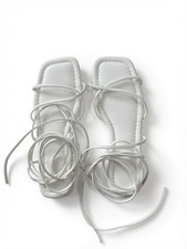 Women s White Strappy Lace-Up Flat Sandals, Casual Solid Summer Spring