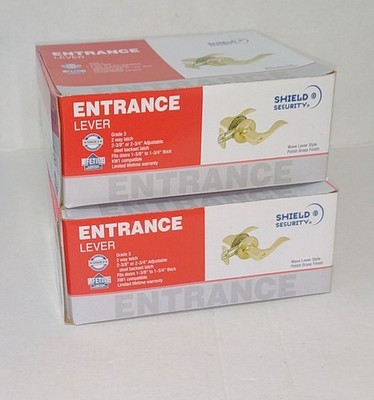 2X Shield Security Entrance lever Grade 3 Polish Brass Finish 913837 NIB