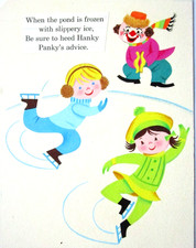 1967 CLOWN ORIGINAL CHILDREN'S BOOK PAINTING cel drawing comic art ice skatin