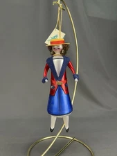 Vtg Soffieria de Carlini Italian Glass Ornament Woman in Red Coat and Yellow Hat