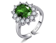 Princess Diana Created Green Crystal  925 Sterling Silver Ring adjustable Ring
