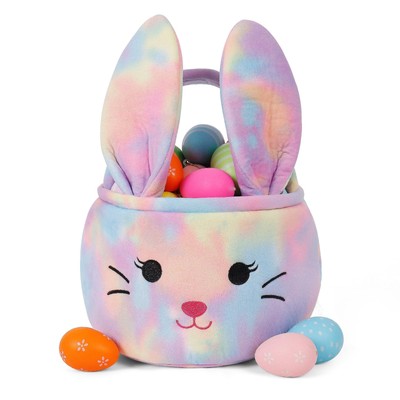 Easter Bunny Baskets for Kids, Egg Hunt Bags Plush Rabbit Bucket with Foldabl...