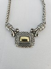 Brighton BORDEAUX Silver Weaved Rectangle Gold Centr Pendant Choker Necklace