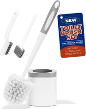 Toilet Brush and Holder Set with Crevice Brush for Toilet Bowl and Bathroom