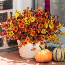 Artificial Fake Fall Plants Flowers for Outdoor Orange Yellow Brown
