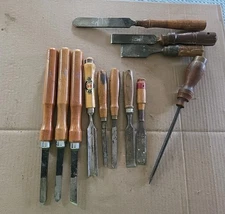 12 vintage wood socket chisel Gouge old carving tools Lathe Amt Lakeside Socket