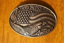 Nocona Oval God Bless America Silver Belt Buckle 37016