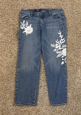 Simply Vera Wang Sz 6 Boyfriend Mid-rise Jeans 32x25 Embroidered applique denim