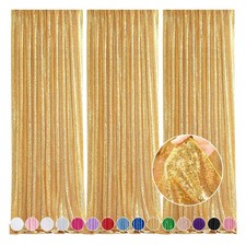 3 PCS 2x8ft Gold Sequin Backdrop Curtains, Glitter, Party, Birthday, Wedding