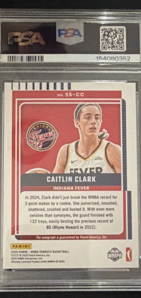 Panini 2025 Donruss WNBA Caitlin Clark Sig Series Blue Laser 3/25 auto psa1 view 2