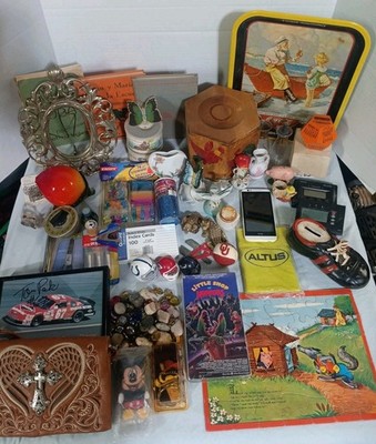 Actual Junk Drawers Lot, Coca Cola, Nascar, Mickey Mouse, Seiko, Little Shop VHS