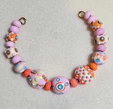 Multicolor Glass Round Beaded Bracelet No Clasp Art Theme 16.7mm Beads