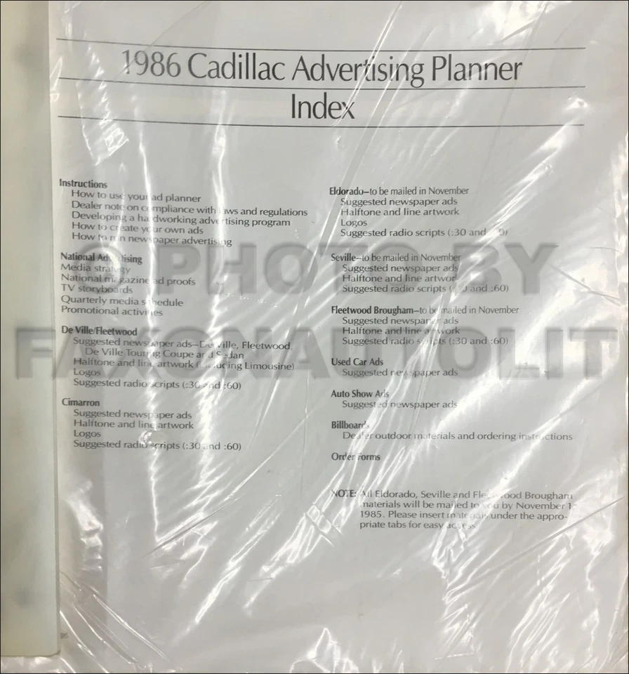 Álbum planificador de publicidad de concesionario Cadillac 1986 concesionario Foto 2 de 2