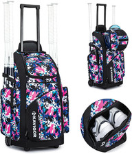 Rolling Baseball Bag with Wheels, 60L Capacity Softball Bag Holds 4 Bats for Boy