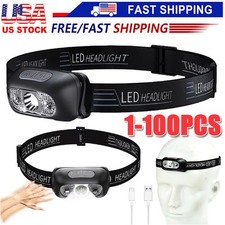 LED Headlamp USB Rechargeable Flashlight Waterproof Head Lamp Torch Camping USA