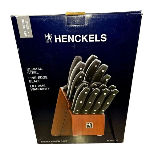 Henckels 17 Piece Knife Set With Walnut Wood Block Definition Fine Edge