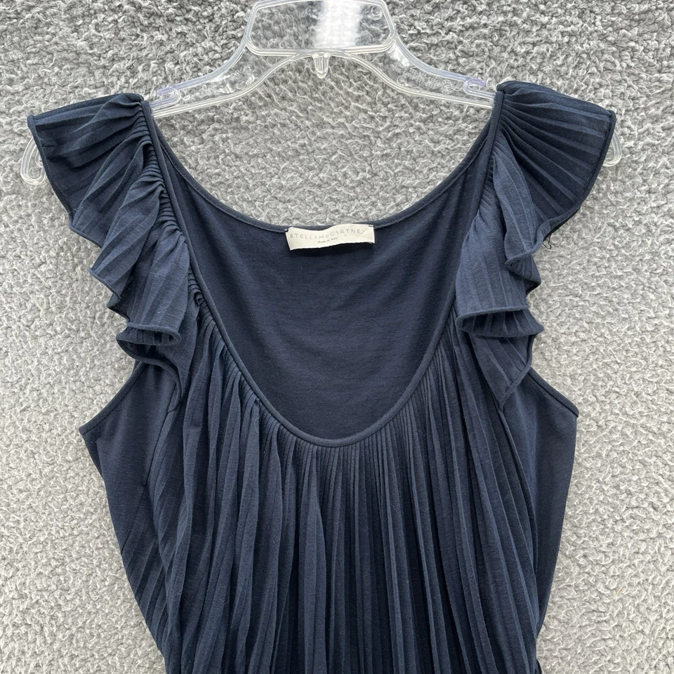 Vestido Stella McCartney Mujer 6 Azul Ligero Plisado Corbata Cintura Volantes Tanque Mini Foto 2 de 4