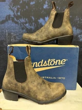 WOMENS BLUNDSTONE 1677 WATER-RESISTANT ELASTIC SIDED HEEL BOOTS RUSTIC BROWN