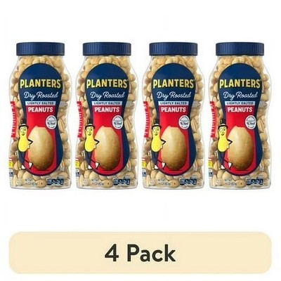 (4 pack) Lightly Salted Dry Roasted Peanuts, Party Snacks , 16 oz Jar