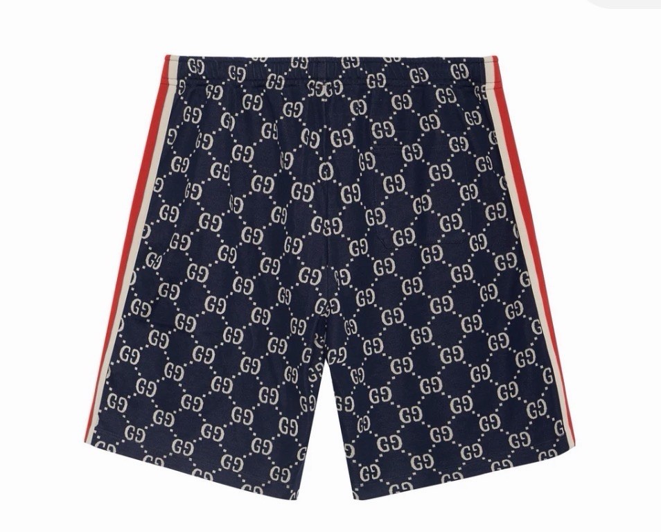 Gucci GG Monogram Jacquard Side Striped Shorts Navy Men’s Size XXL Authentic
