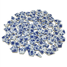 Esweny 1.1Lb Irregular Ceramic Porcelain Tiles For Crafts Broken Blue And White