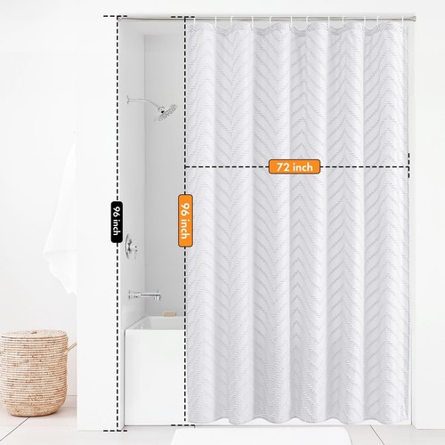 96inche Extra Long Shower Curtains 72 x 96 Inches White Tufted Chevron Stripe... - Picture 2 of 7