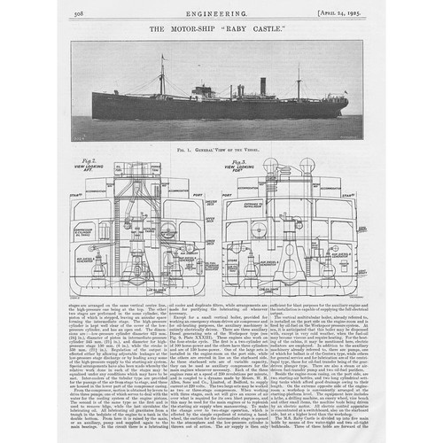 MS RABY CASTLE North Eastern Werkspoor Engines 3x Vintage Prints 1925
