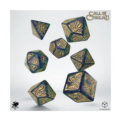 Q-Workshop Cthulhu Dice Poly Set Blue-Green w/Gold (7) New