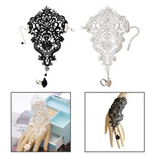 Fingerless Gloves Steampunk Women Bridal Bracelet Ring Set Short Floral Lace